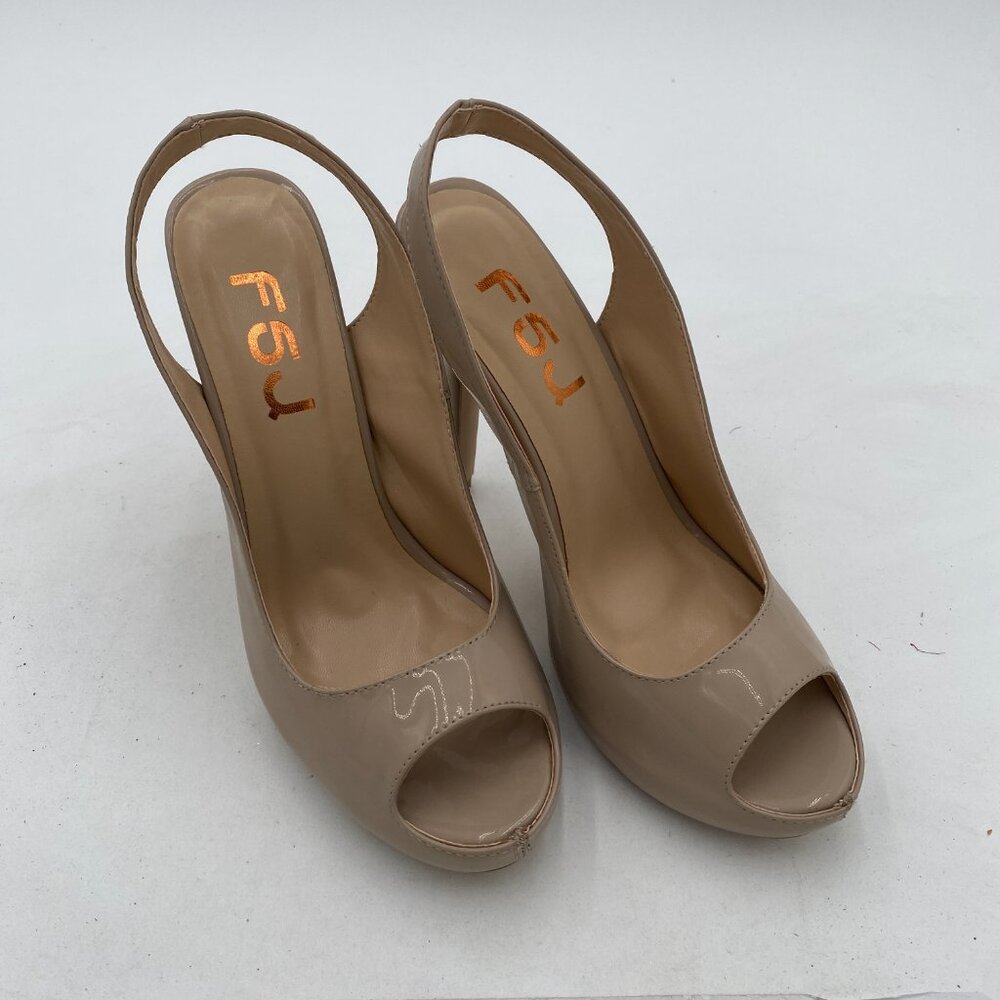 FSJ Grey Sexy High Heels Pumps Peep Toe Platform Block Slingback Dress Shoes